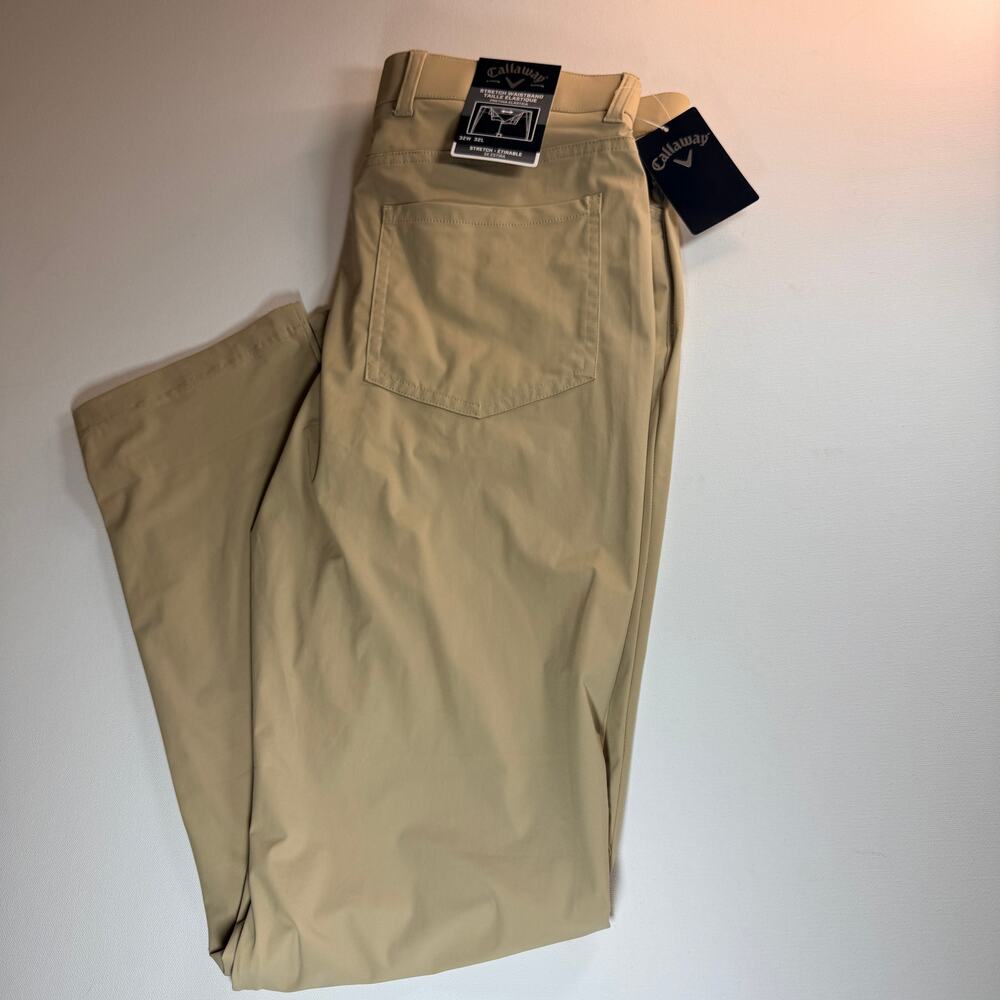 Callaway Golf Pants Stretch Waistband 5 Pocket Khaki Tan Mens 32x32 NWT